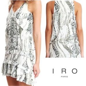 IRO FRIGYE Georgette Silk Sleeveless Dress - Silver Print - Ruffle & Bow Details